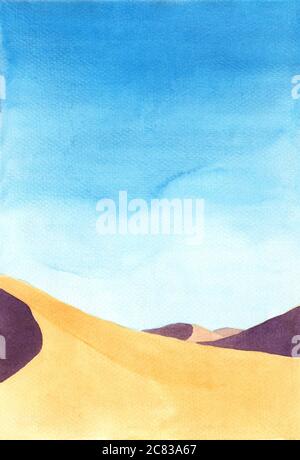 Schatten auf den Sanddünen. Aquarell Handmalerei Illustration. Stockfoto