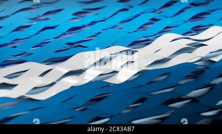 Blaue, weiße, türkisfarbene wavige horizontale Linien. Minimalistischer abstrakter Konzept Hintergrund. Digitales 3D-Rendern. Stockfoto