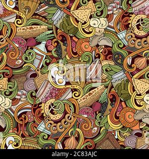 Cartoon doodles russische Lebensmittel nahtlose Muster Stock Vektor