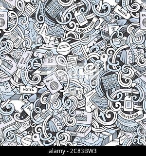 Cartoon Kritzeleien Reiseplanung nahtlose Muster Stock Vektor