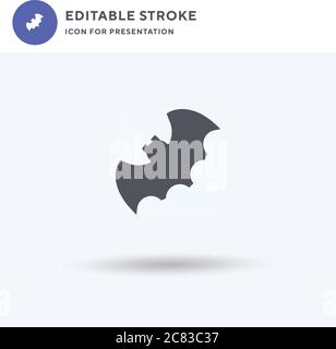 Bat Symbol Vektor, gefüllt flache Zeichen, solide Piktogramm isoliert auf weiß, Logo-Illustration. Fledermaussymbol für die Präsentation. Stock Vektor