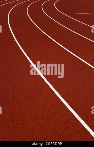 Nahaufnahme der roten Stadion-Laufstrecken Stockfoto