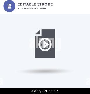 Video Datei Icon Vektor, gefüllt flache Zeichen, solides Piktogramm isoliert auf weiß, Logo Illustration. Symbol für Videodatei für Präsentation. Stock Vektor