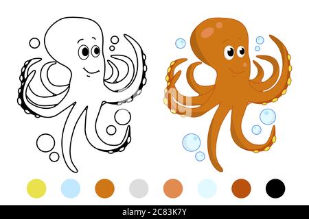 Octopus, niedliches Meerestier. Bild für Kinder. Vektorgrafik EPS 10. Stock Vektor