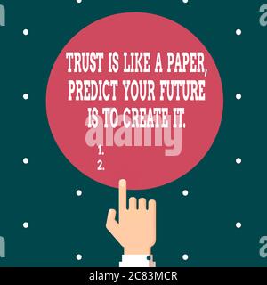 Schreiben Notiz zeigt die beste Weise, Ihre Zukunft vorherzusagen ist, sie zu verursachen.. Geschäftskonzept für harte Arbeit Motivation Hand zeigt nach oben Index Finger Tou Stockfoto