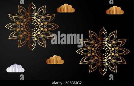 Digitale Textilgestaltung aus Goldwolken mit Blumen auf abstrakten Hintergründen Stock Vektor
