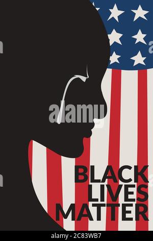 Malerei von schwarzen Menschen mit weißen Träne, weinen schwarze Menschen über Amerika Flagge Hintergrund Illustration mit Text schwarz lebt Materie. Schwarz lebt Materie Stock Vektor