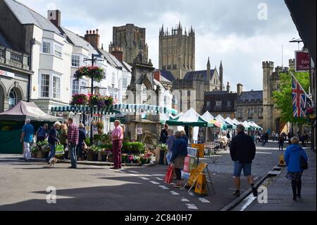 Wells Market eröffnet nach Corona-Virus-Abschaltung Stockfoto