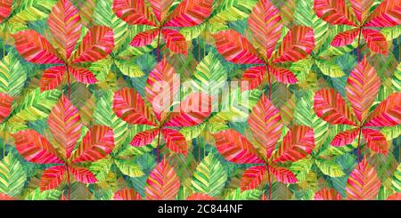 Grün und rot Pferd Kastanie (Aesculus hippocastanum oder Conker Tree) Blatt, handbemalt Aquarell Illustration nahtlose Muster Design Stockfoto