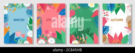 Vektor-Set floralen Hintergrund, Natur Hintergrund, vier Jahreszeiten, Vorlage, Banner, Cover, Vorlagen, Postkarte. Stock Vektor