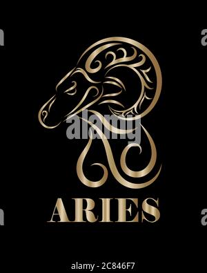Goldene Linie Vektor-Logo von Schafkopf. Es ist Zeichen des Widder Tierkreises. Stock Vektor