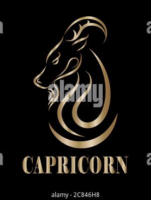 Goldene Linie Vektor-Logo von Ziegenkopf. Es ist Zeichen des steinbock Tierkreises. Stock Vektor