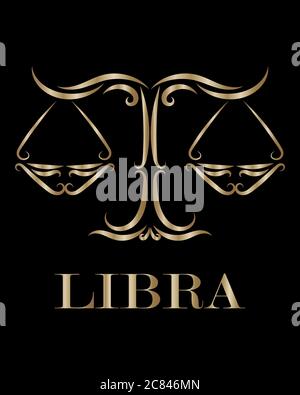 Golden Line Vektor-Logo der Skalen. Es ist ein Zeichen des waage Tierkreises. Stock Vektor