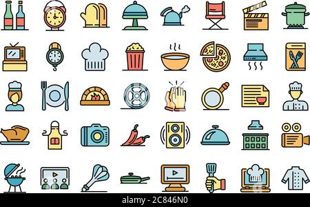Symbole für Kochvorführungen Vektor flach Stock Vektor