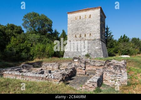 Albanien.  Butrint oder Butrint archäologische Stätte; ein UNESCO-Weltkulturerbe. Venezianischer Turm. Stockfoto