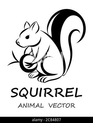 Schwarze Vektorgrafik auf weißem Hintergrund eines Eichhörnchens. Geeignet für die Herstellung von Logo. Stock Vektor