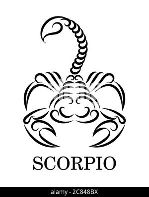 Schwarzes Linienvektorlogo eines Skorpions. Es ist ein Zeichen des skorpion-Tierkreises. Stock Vektor
