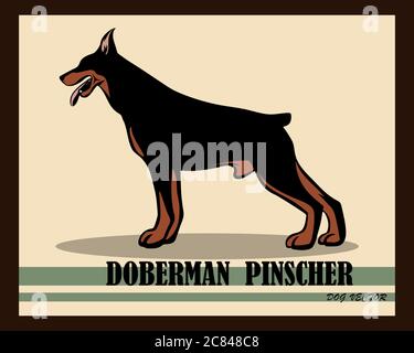 Vektor Illustration Logo eines Dobermann Pinscher Hundes. Es steht. Stock Vektor