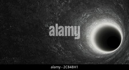 Abstrakt dunkler Tunnel, Rundbetontunnelkonzept, Tunnelillusion, Tunnelbeleuchtung, Tunnel, Tunnel, Tunnelbau, 3D-Illustration Stockfoto