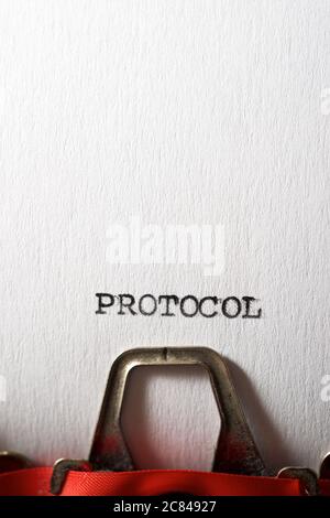 Protokollwort mit Schreibmaschine geschrieben. Stockfoto