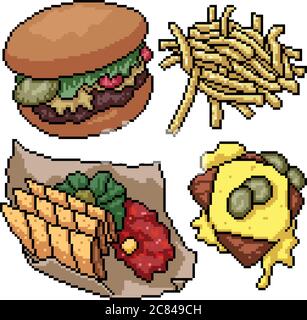 Pixel Art Set isoliert Junk-Food Snack Stock Vektor