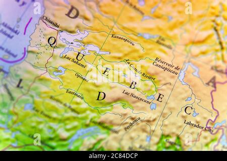 Geographische Karte des kanadischen Bundesstaates Quebec Stockfoto