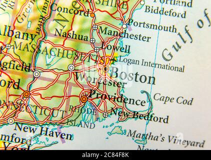 Geografische Karte von Boston in den USA Stockfoto