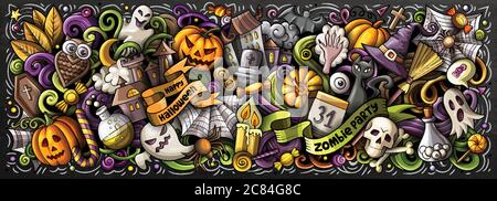 Happy Halloween handgezeichnete Cartoon Kritzeleien Illustration. Stock Vektor
