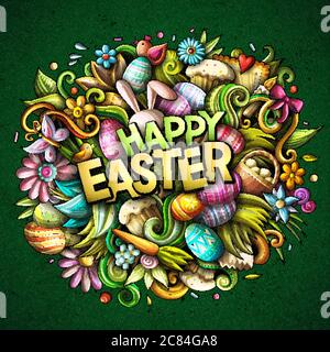 Happy Easter handgezeichnete Cartoon-Kritzeleien Illustration. Stock Vektor