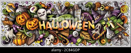 Happy Halloween handgezeichnete Cartoon Kritzeleien Illustration. Stock Vektor