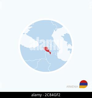 Kartensymbol von Armenien. Blaue Karte von Europa mit Armenien in roter Farbe hervorgehoben. Vektorgrafik. Stock Vektor