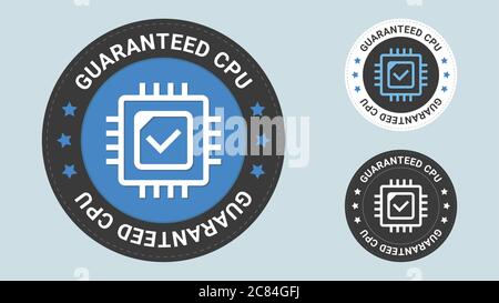 Abbildung mit dem Stempel „Garantierte CPU-Geschwindigkeit“. Symbol für Vektorzertifikat. Vektor-Kombination für flache Stil Zertifikat. Stock Vektor