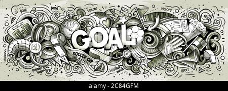 Cartoon niedlichen Kritzeleien Ziel Wort. Getönte horizontale Abbildung. Stock Vektor