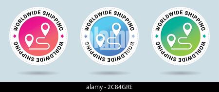 Weltweite Versand Stempel Vektor Illustration. Symbol für Vektorzertifikat. Set mit 3 schönen Farbverläufen. Stock Vektor