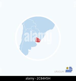 Karte Symbol von Uruguay. Blaue Karte von Amerika mit rot hervorgehobener Uruguay-Farbe. Vektorgrafik. Stock Vektor