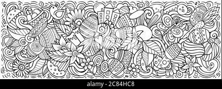Happy Easter handgezeichnete Cartoon-Kritzeleien Illustration. Stock Vektor