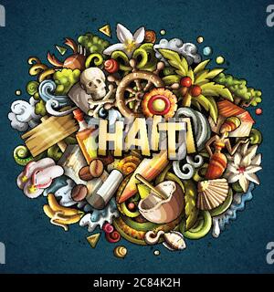 Haiti handgezeichnete Cartoon-Kritzeleien Illustration. Witziges Design. Stock Vektor