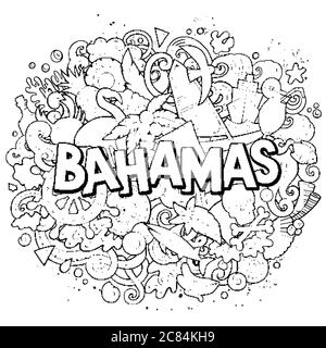 Bahamas handgezeichnete Cartoon-Kritzeleien Illustration. Witziges Reisedesign. Stock Vektor