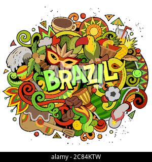 Brasilien handgezeichnete Cartoon-Kritzeleien Illustration. Witziges Design. Stock Vektor