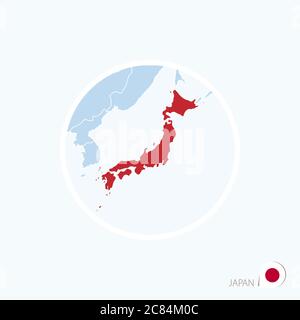 Kartensymbol von Japan. Blaue Karte Ostasien mit rot hervorgehobener Japan-Farbe. Vektorgrafik. Stock Vektor