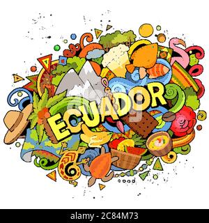 Ecuador handgezeichnete Cartoon-Kritzeleien Illustration. Witziges Design. Stock Vektor