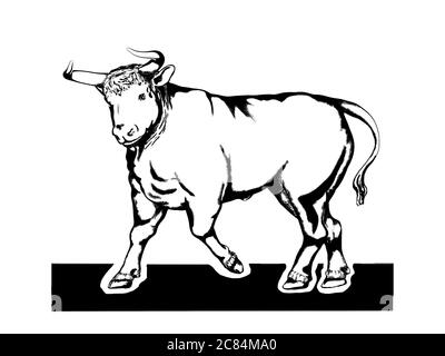 Großer Stier isoliert auf weißem Hintergrund. Ergebnis des Renderings des 3D-Modells Stockfoto