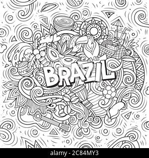 Brasilien handgezeichnete Cartoon-Kritzeleien Illustration. Witziges Design. Stock Vektor