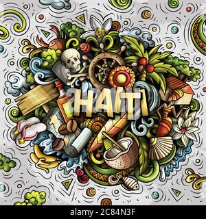 Haiti handgezeichnete Cartoon-Kritzeleien Illustration. Witziges Design. Stock Vektor