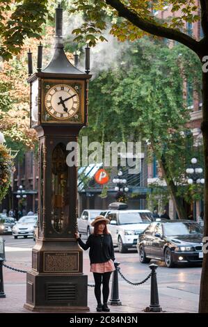 Dampfuhr, Water Street, Gastown, Vancouver, British Columbia, Kanada. Stockfoto
