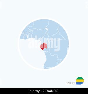 Kartensymbol von Gabun. Blaue Karte von Zentralafrika mit Gabun in roter Farbe. Vektorgrafik. Stock Vektor