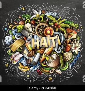 Haiti handgezeichnete Cartoon-Kritzeleien Illustration. Witziges Design. Stock Vektor