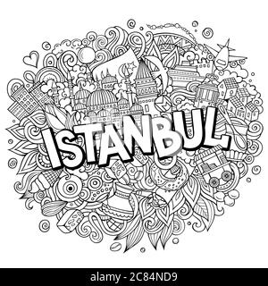 Istanbul handgezeichnete Cartoon-Kritzeleien Illustration. Witziges Reisedesign. Stock Vektor