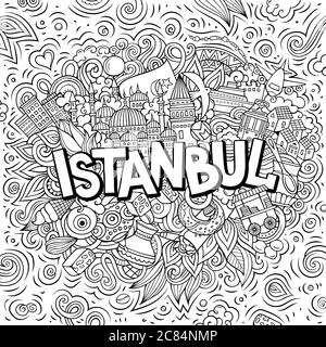 Istanbul handgezeichnete Cartoon-Kritzeleien Illustration. Witziges Reisedesign. Stock Vektor