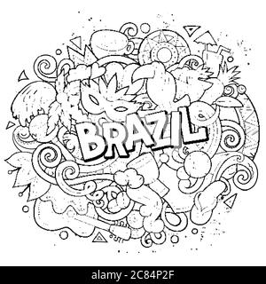 Brasilien handgezeichnete Cartoon-Kritzeleien Illustration. Witziges Design. Stock Vektor